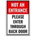 Not an entrance please enter through back door sign